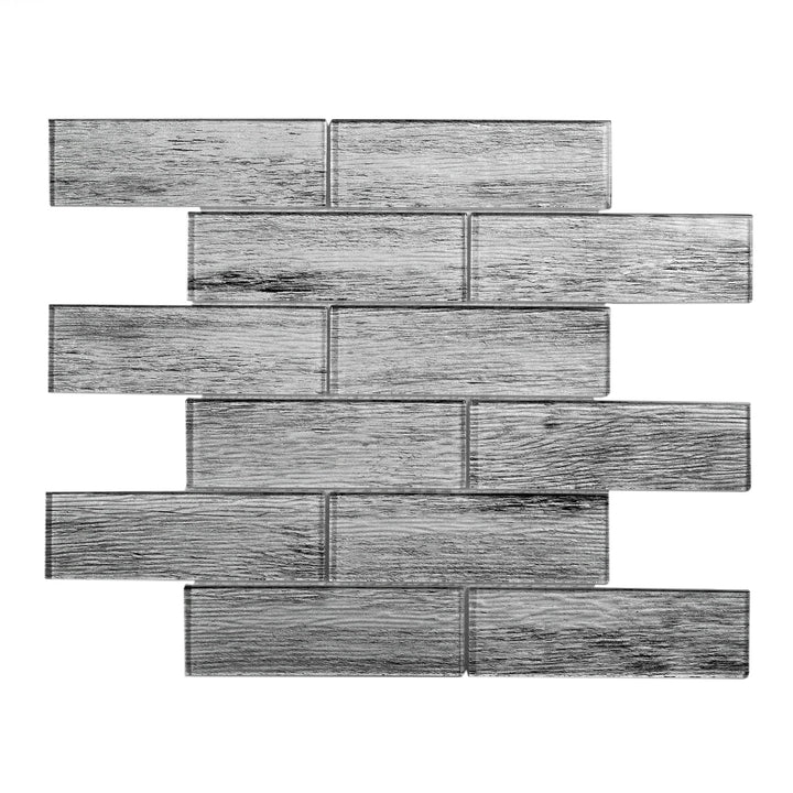 Apollo Tile Gray 12-in x 12-in Glossy Glass Wood look Mosaic Wall Tile product image