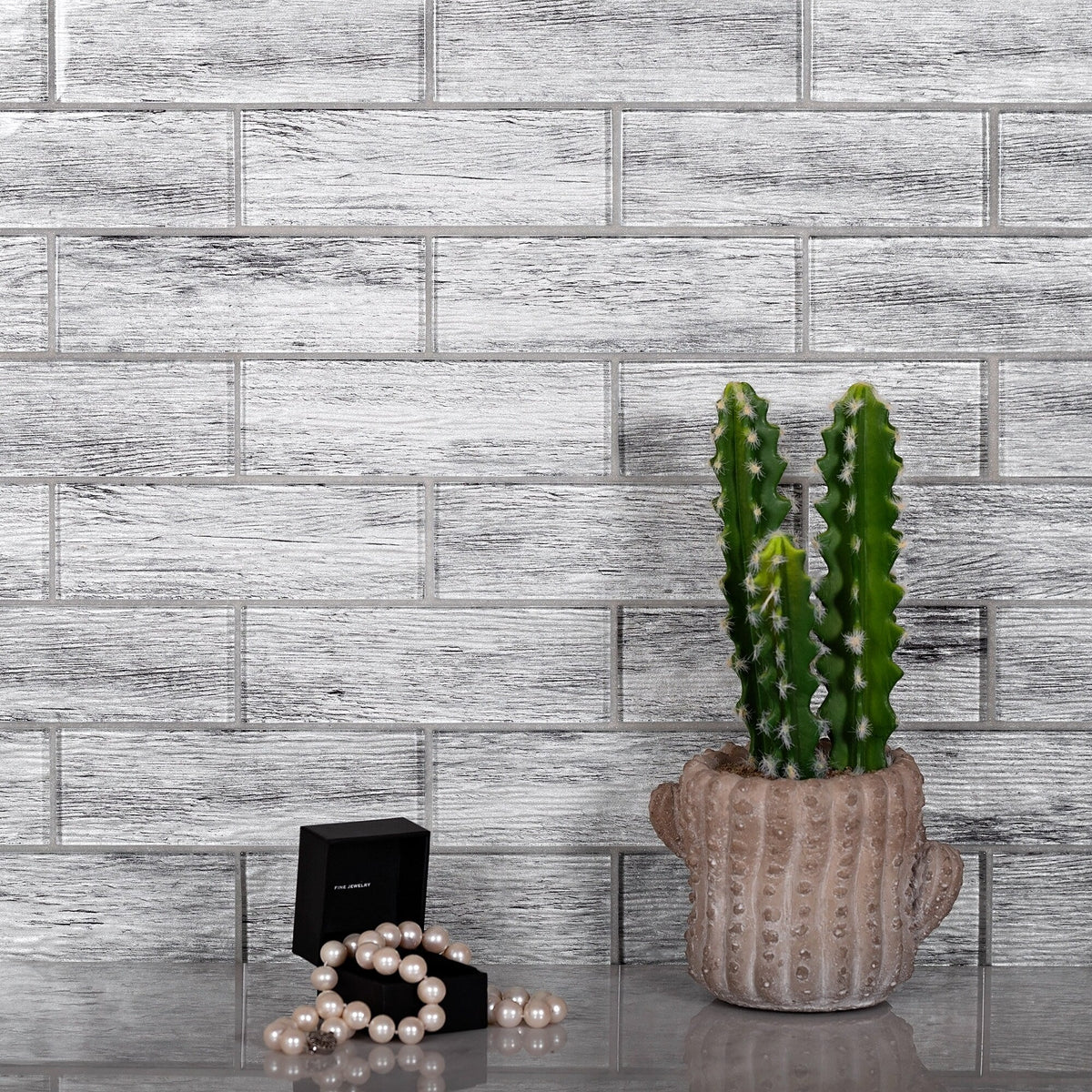 Apollo Tile (Sample) Gray 4-in x 4-in Glossy Glass Brick Wood Look Floor and Wall Tile