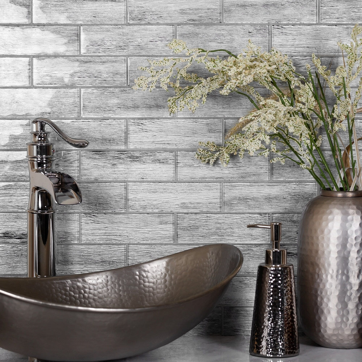 Apollo Tile (Sample) Gray 4-in x 4-in Glossy Glass Brick Wood Look Floor and Wall Tile