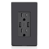 3.6A USB Dual Type A In-Wall Charger with 15 Amp Tamper-Resistant Outlets, Black - Super Arbor