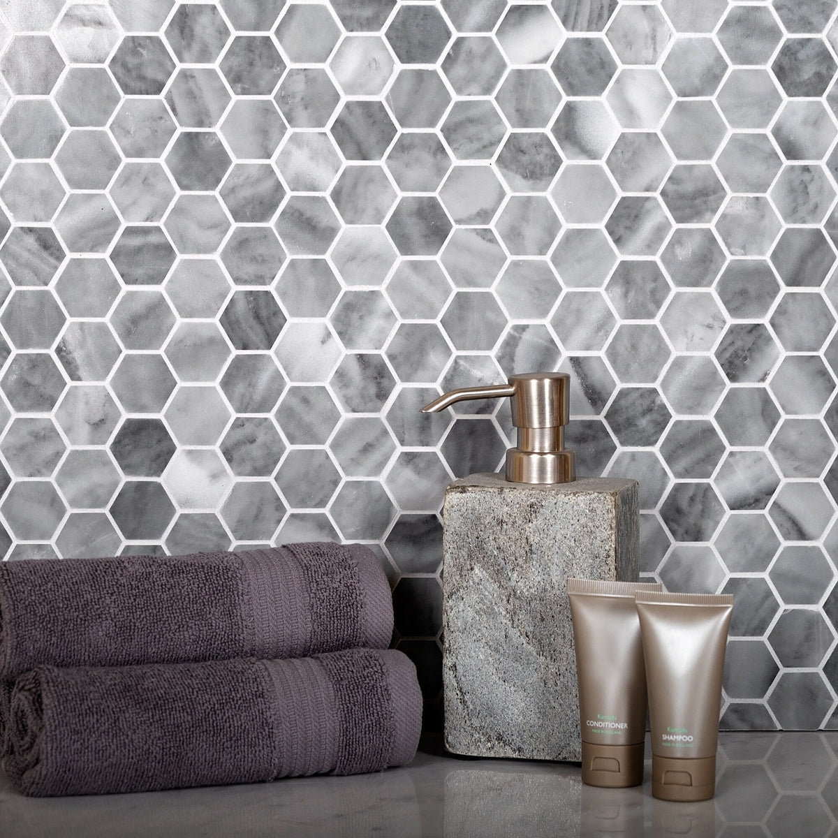 Apollo Tile (Sample) White 4-in x 4-in Polished Marble Honeycomb Floor and Wall Tile