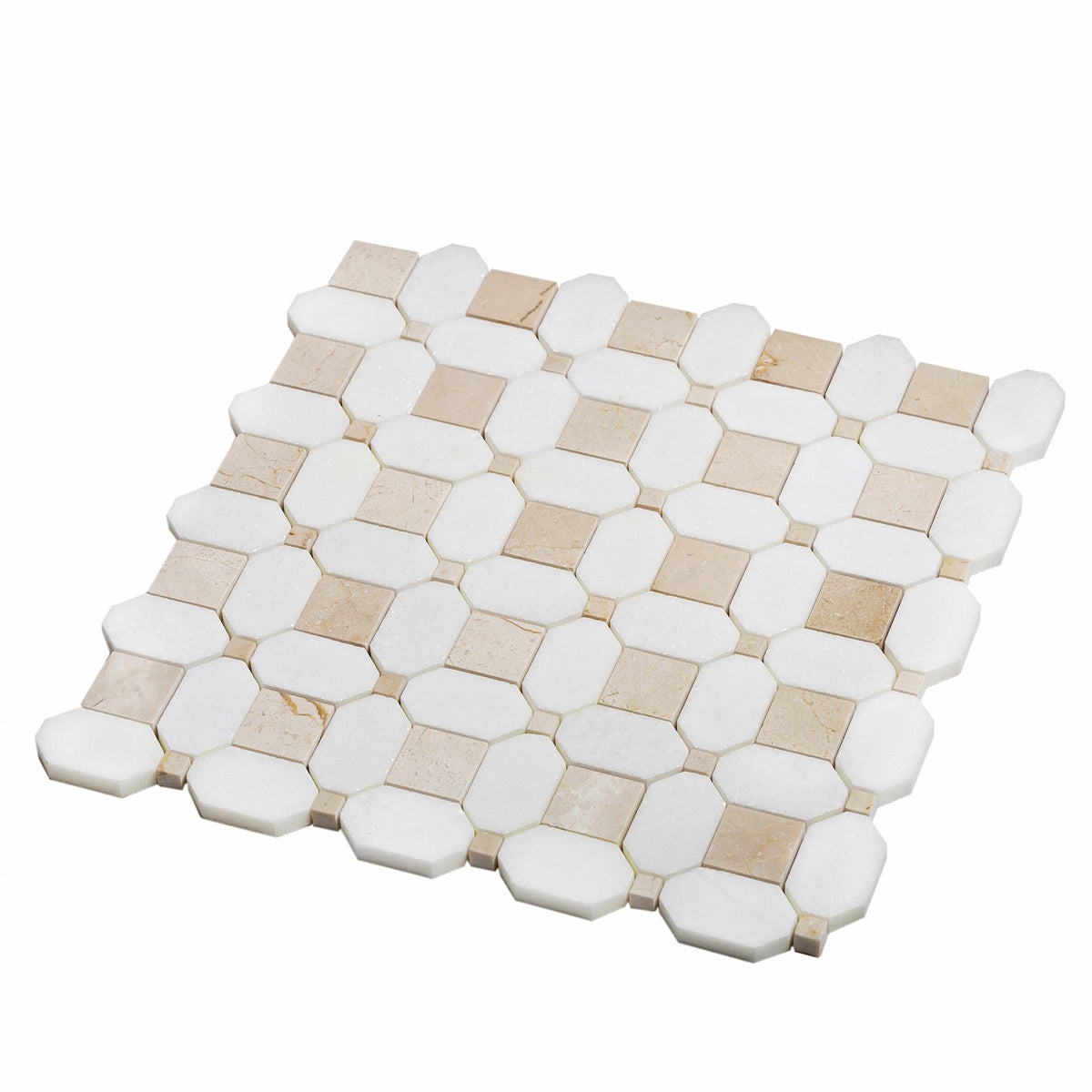Apollo Tile Beige 12-in x 12-in Polished Natural Stone Marble Octagon Dot Patterned Floor and Wall Tile (5.16-sq. ft/ Carton)