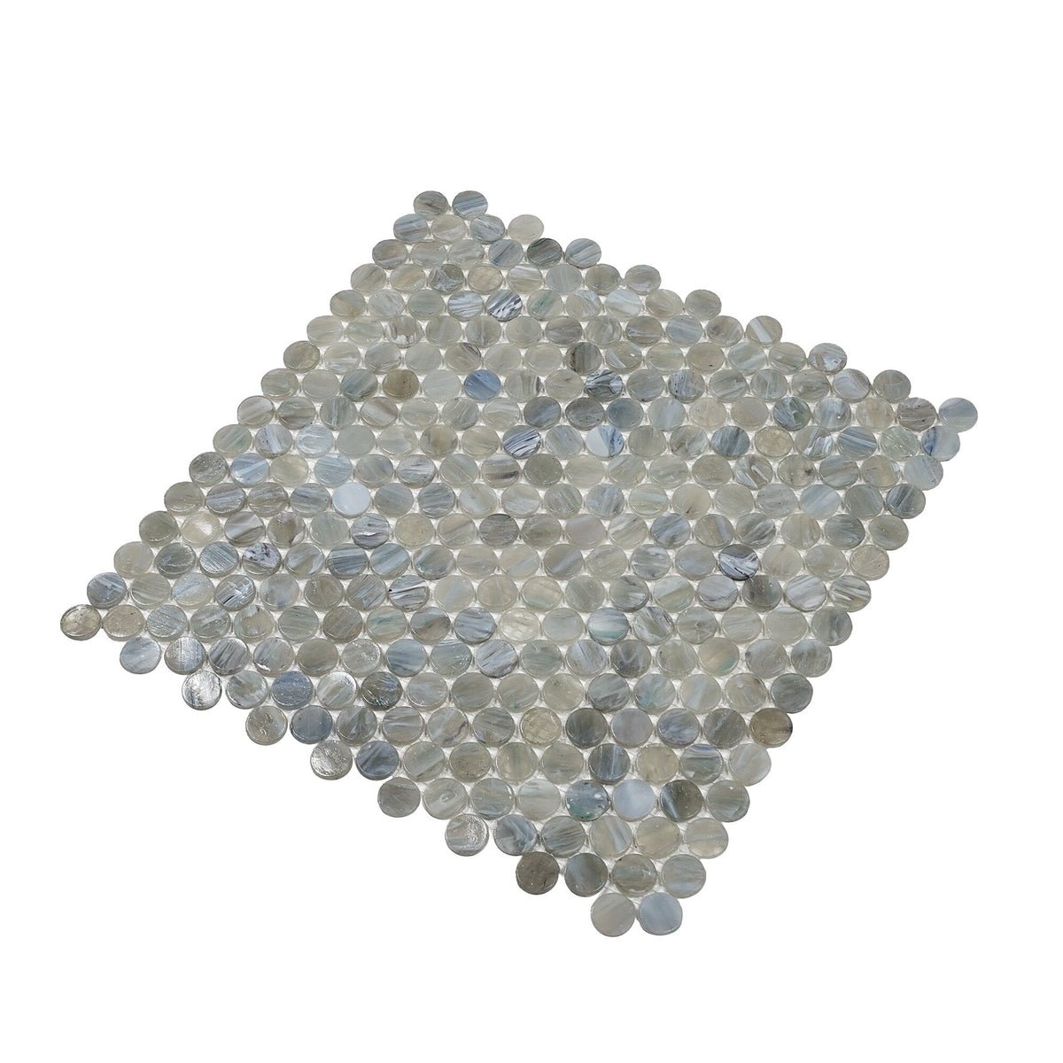 Apollo Tile (Sample) Grey, Blue 4-in x 4-in Glossy Glass Penny Round Stone Look Floor and Wall Tile