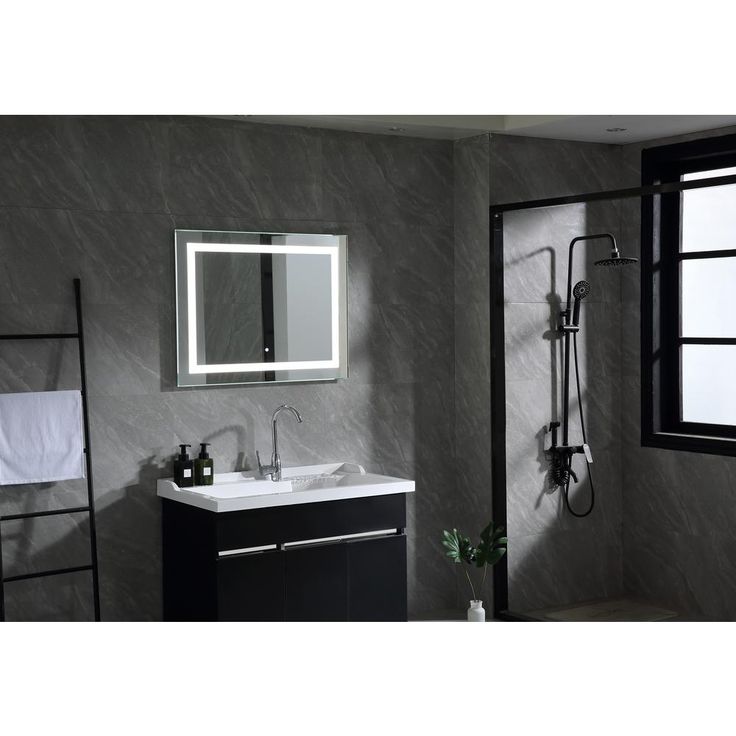 39 in x 28 in White LED Lighted Rectangle Bathroom Vanity Mirror With Touch Sensor