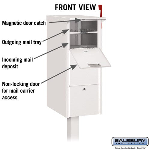Secure White Mail Package Drop Box with Locking Doors and Signal Flag