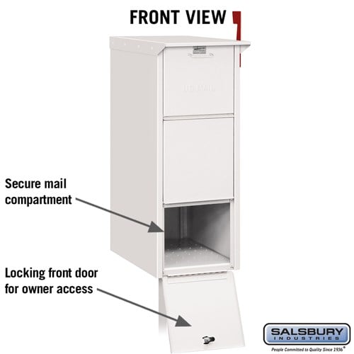 Secure White Mail Package Drop Box with Locking Doors and Signal Flag