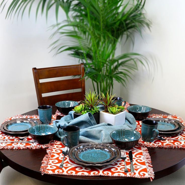 Mystic Waves 16-Piece Modern Blue Stoneware Dinnerware Set (Service for 4)