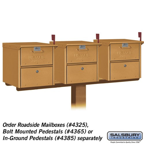 3-Wide Mailbox Spreader for Designer Roadside Mailboxes, Brass
