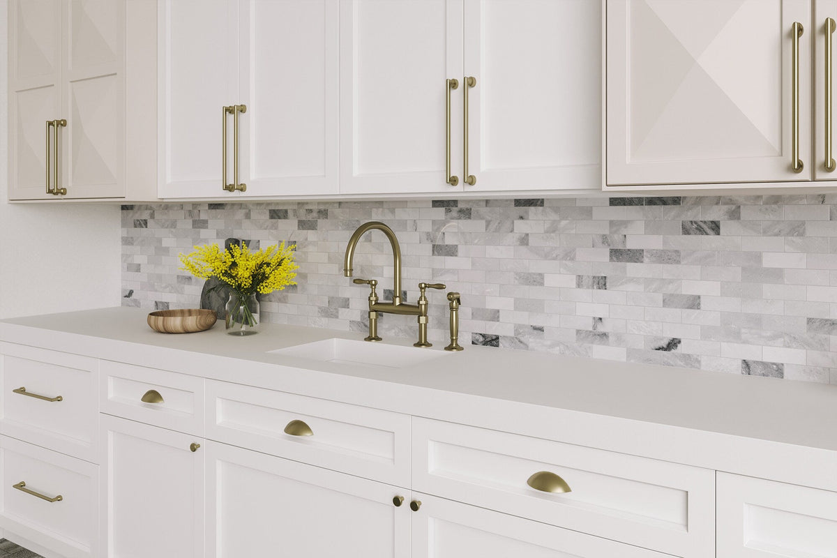 Satori Storm Polished 12-in x 12-in Natural Marble Brick Mosaic Wall Tile, Polished Finish (0.97-sq ft per piece)