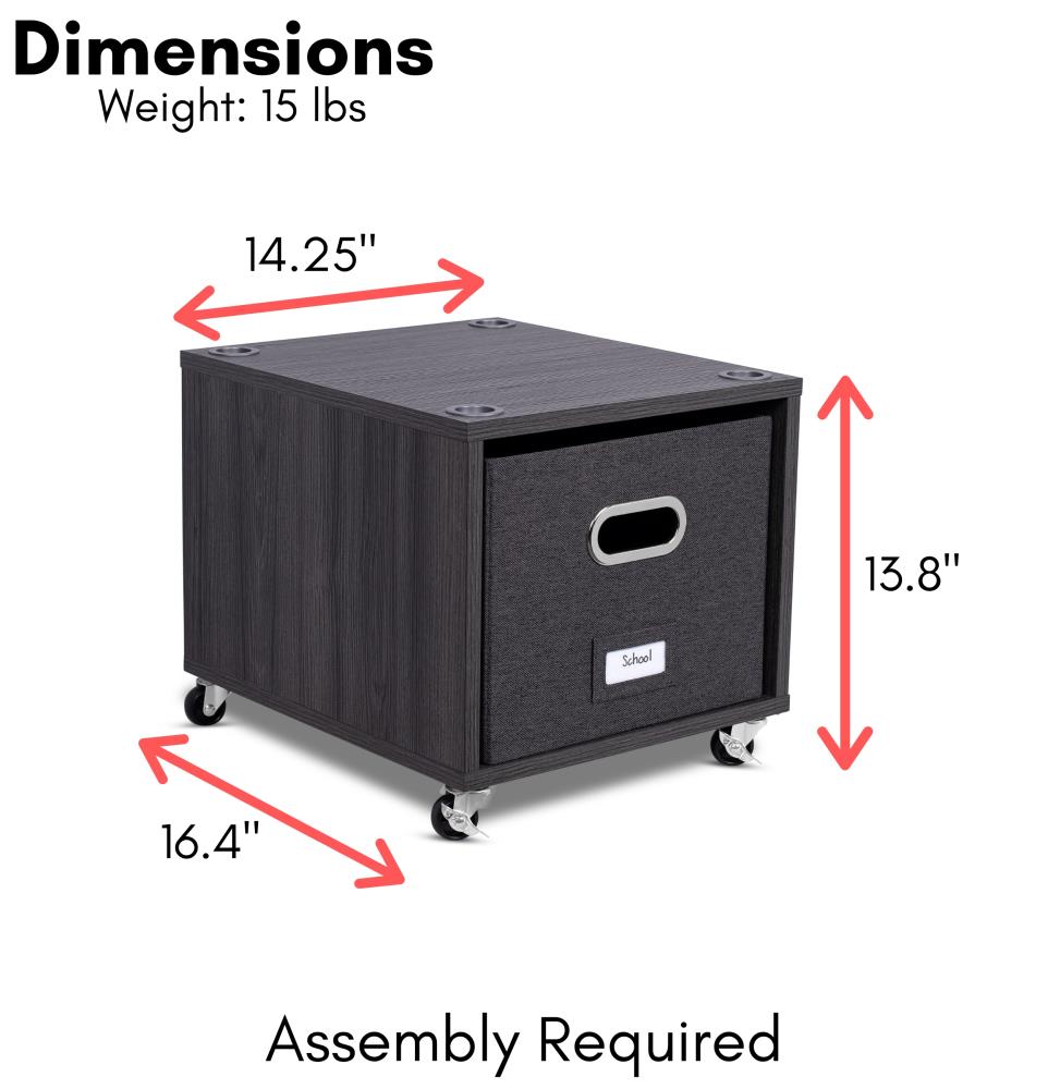 BirdRock Home Contemporary Black Lateral File Cabinet, 15  14  12in, Wood Construction, Rolling or Stacking, Decorative Driftwood Design, Versatile Storage