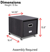 BirdRock Home Contemporary Black Lateral File Cabinet, 15  14  12in, Wood Construction, Rolling or Stacking, Decorative Driftwood Design, Versatile Storage