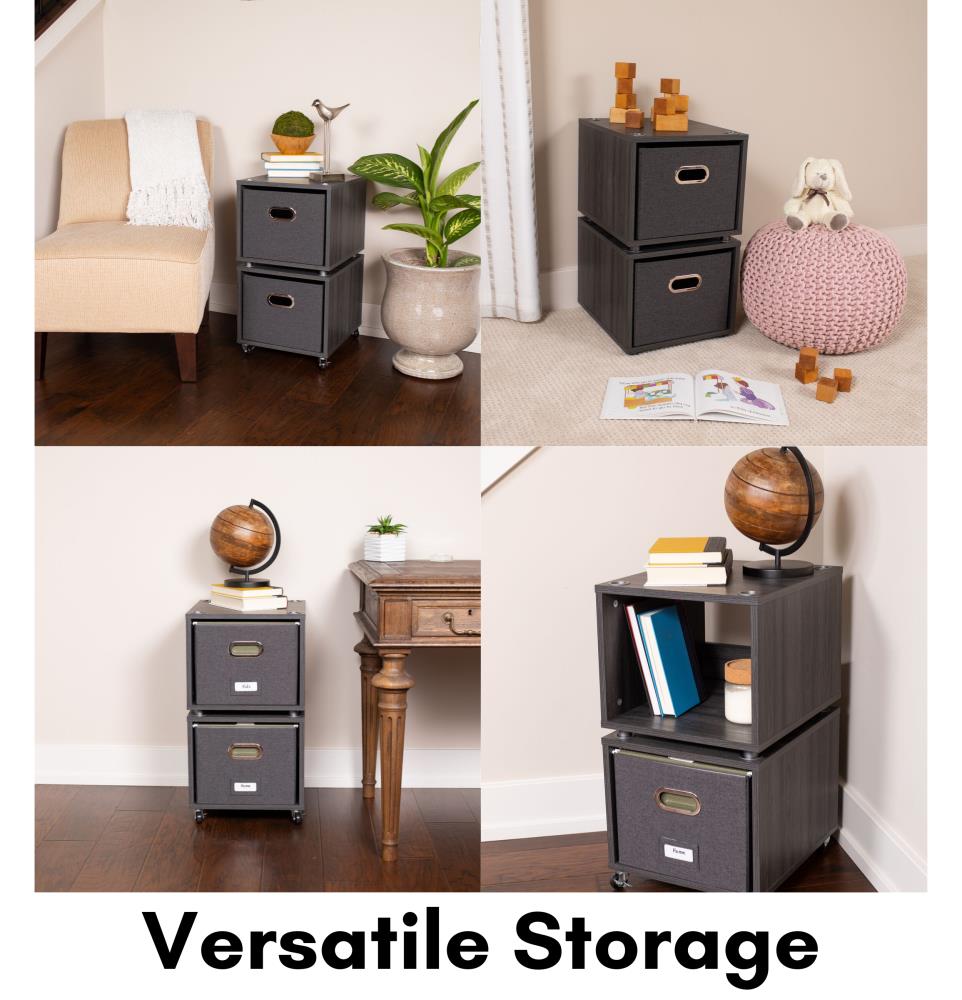 BirdRock Home Contemporary Black Lateral File Cabinet, 15  14  12in, Wood Construction, Rolling or Stacking, Decorative Driftwood Design, Versatile Storage