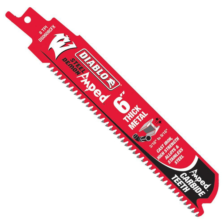 6 in. 8 TPI Steel Demon Amped Carbide Thick Metal Cutting Reciprocating Saw Blade - Super Arbor
