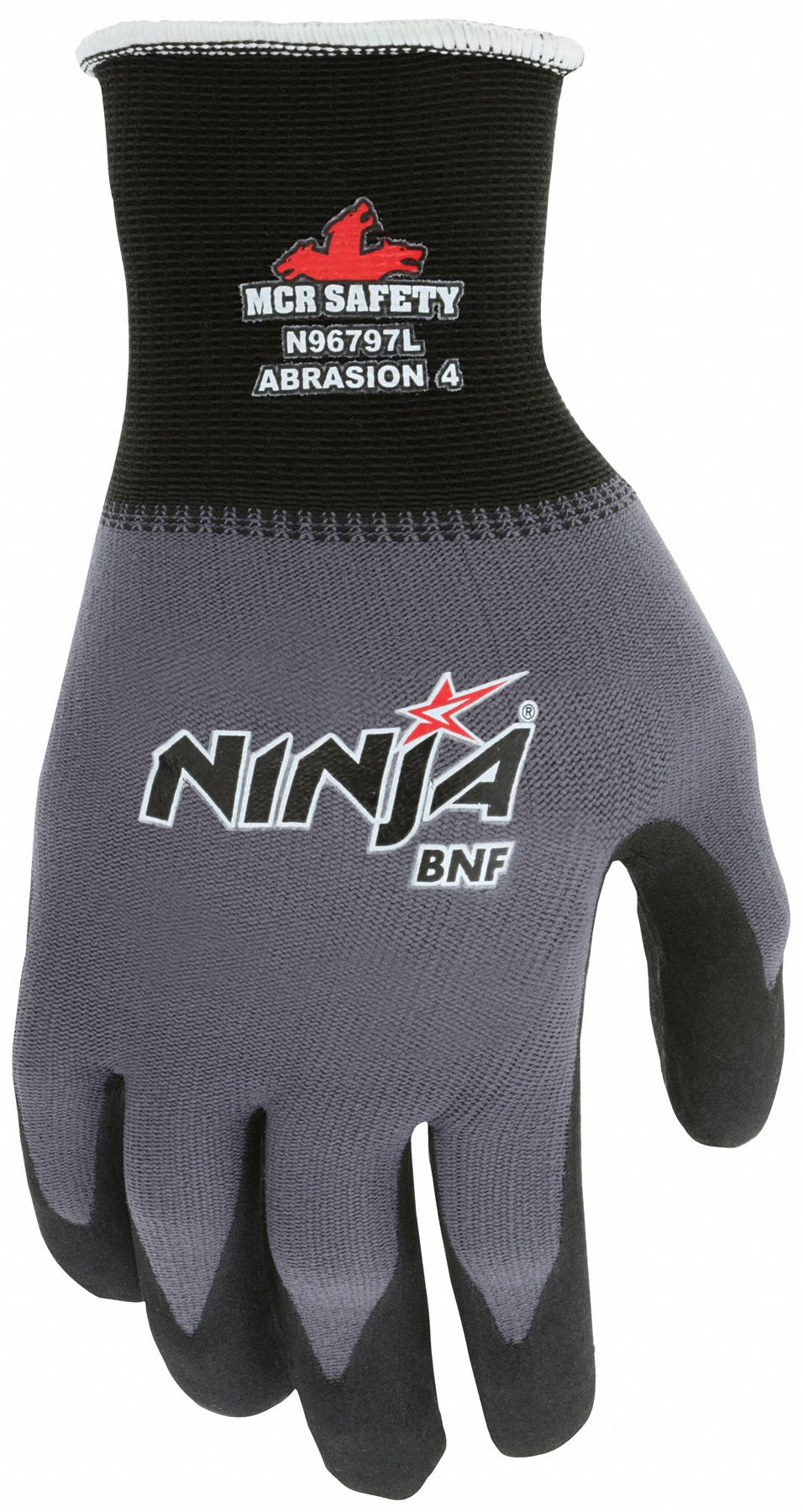MCR SAFETY Ninja N96797 Coated Nitrile Gloves - L, Dotted, Full Finger