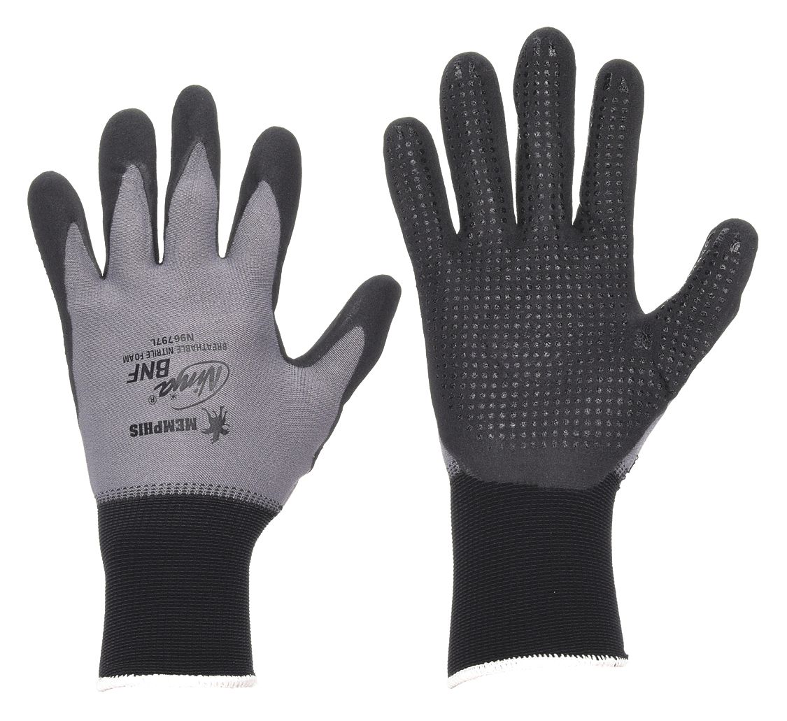 MCR SAFETY Ninja N96797 Nitrile Coated Gloves, XL, Gray/Black