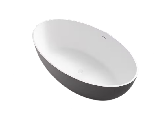 67 in. Stone Resin Flatbottom Solid Surface Freestanding Soaking Bathtub in White with Drain