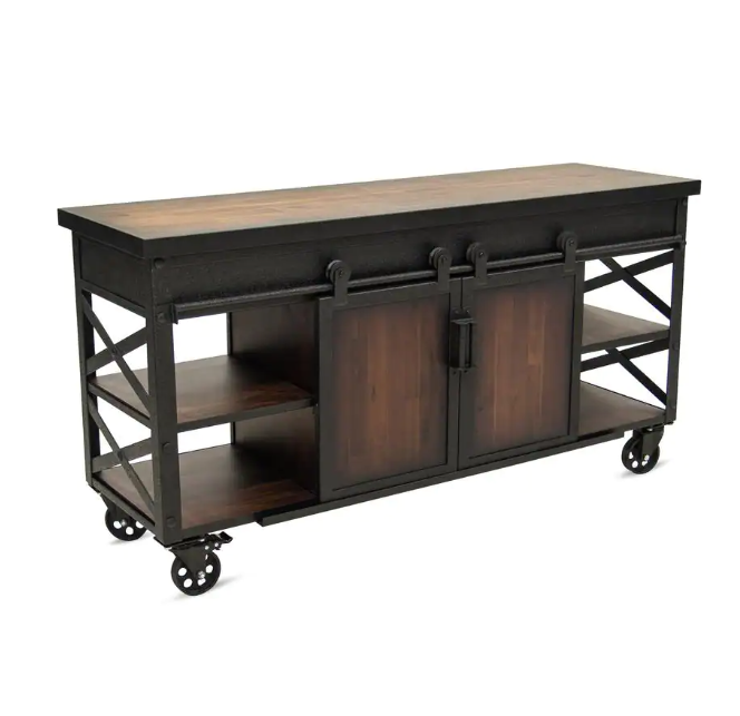 58 in. Farmhouse Bottom Cabinet with Wheels