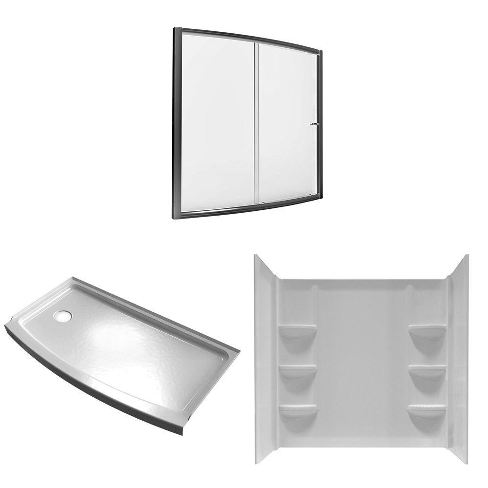 Ovation 33.5 in. x 60 in. x 75.25 in. Combo 5-Piece Shower Kit Left Drain in Arctic - Super Arbor