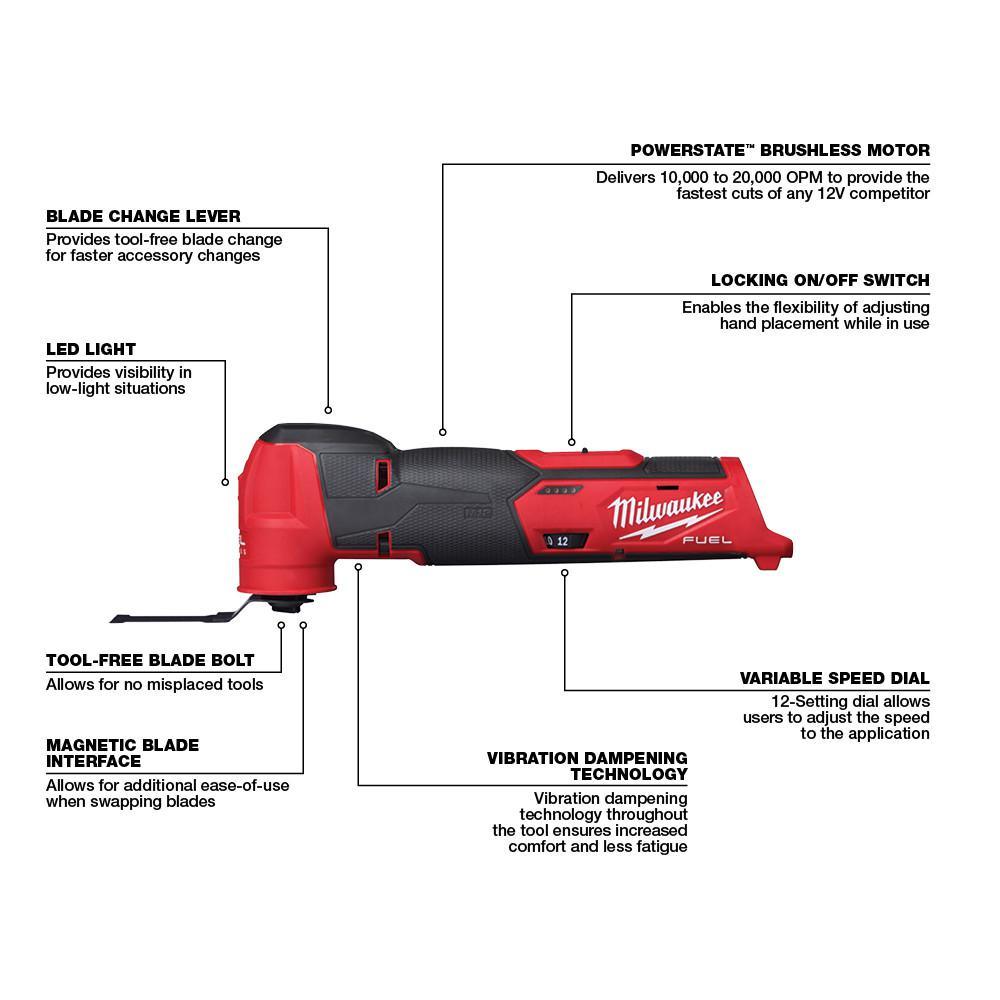 M12 FUEL 12-Volt Lithium-Ion Cordless Oscillating Multi-Tool and Jig Saw with two 3.0 Ah Batteries - Super Arbor