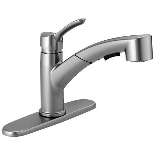 Delta Collins Arctic Stainless 1-Handle Deck-Mount Pull-Out Handle Kitchen Faucet (Deck Plate Included)