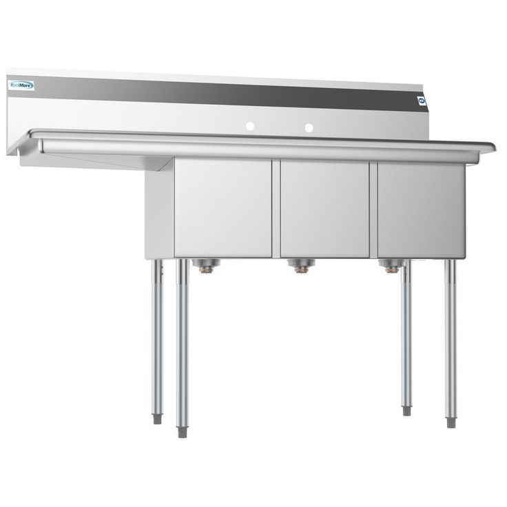 Freestanding Stainless Steel 55 in. 2-Hole Triple Bowl Commercial Kitchen Sink
