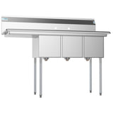 Freestanding Stainless Steel 55 in. 2-Hole Triple Bowl Commercial Kitchen Sink