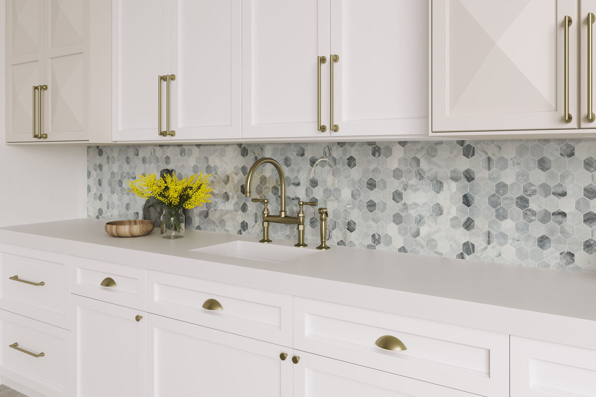 Satori Storm Polished 12-in x 12-in Natural Marble Hexagon Mosaic Wall & Floor Tile (0.96-sq ft Sheet)