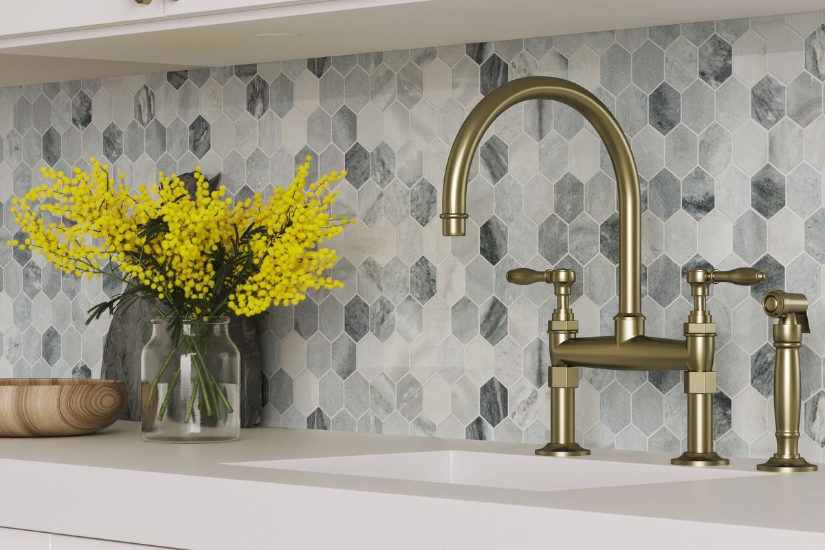 Satori Storm Polished 12-in x 12-in Natural Marble Hexagon Mosaic Wall & Floor Tile (0.96-sq ft Sheet)
