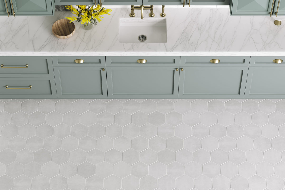 Satori Nouveau Greige 7-in x 8-in Matte Porcelain Encaustic Hexagon Floor and Wall Tile (0.28-sq. ft/ Piece)