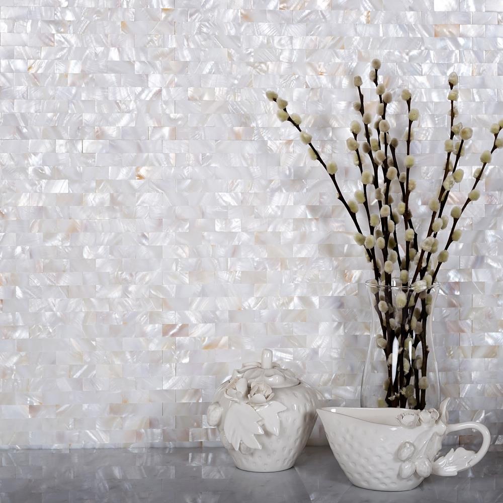Apollo Tile White 11-in x 12-in Polished Natural Shell Diamond Brick Look Floor and Wall Tile (18.52-sq. ft/ Carton)