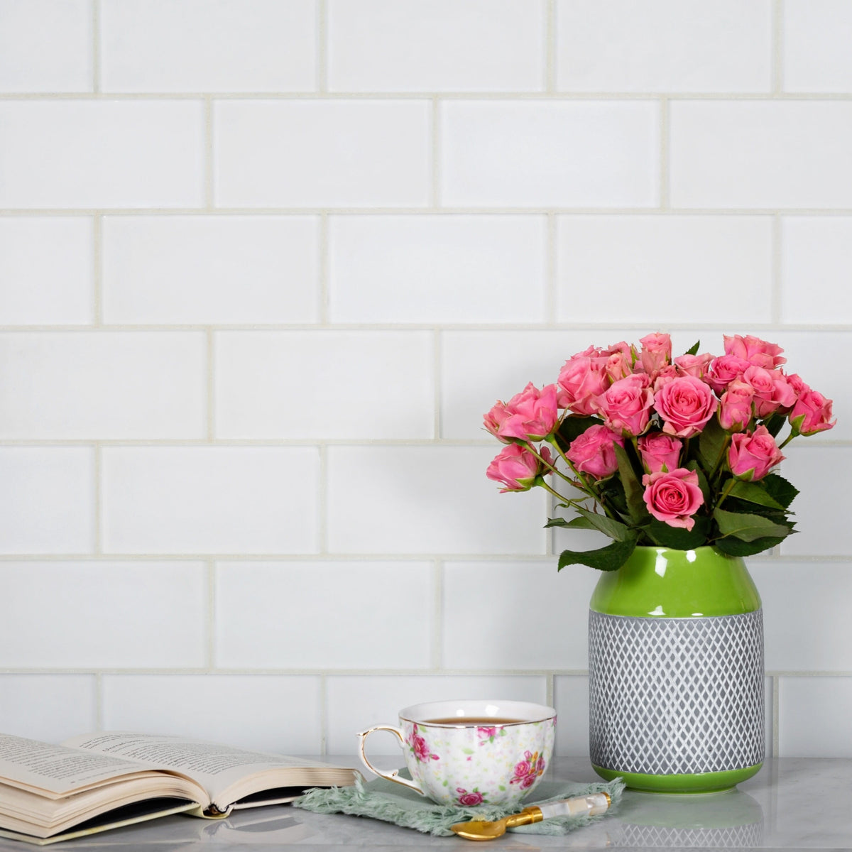 Apollo Tile (Sample) White 3-in x 6-in Matte Glass Brick Subway Floor and Wall Tile