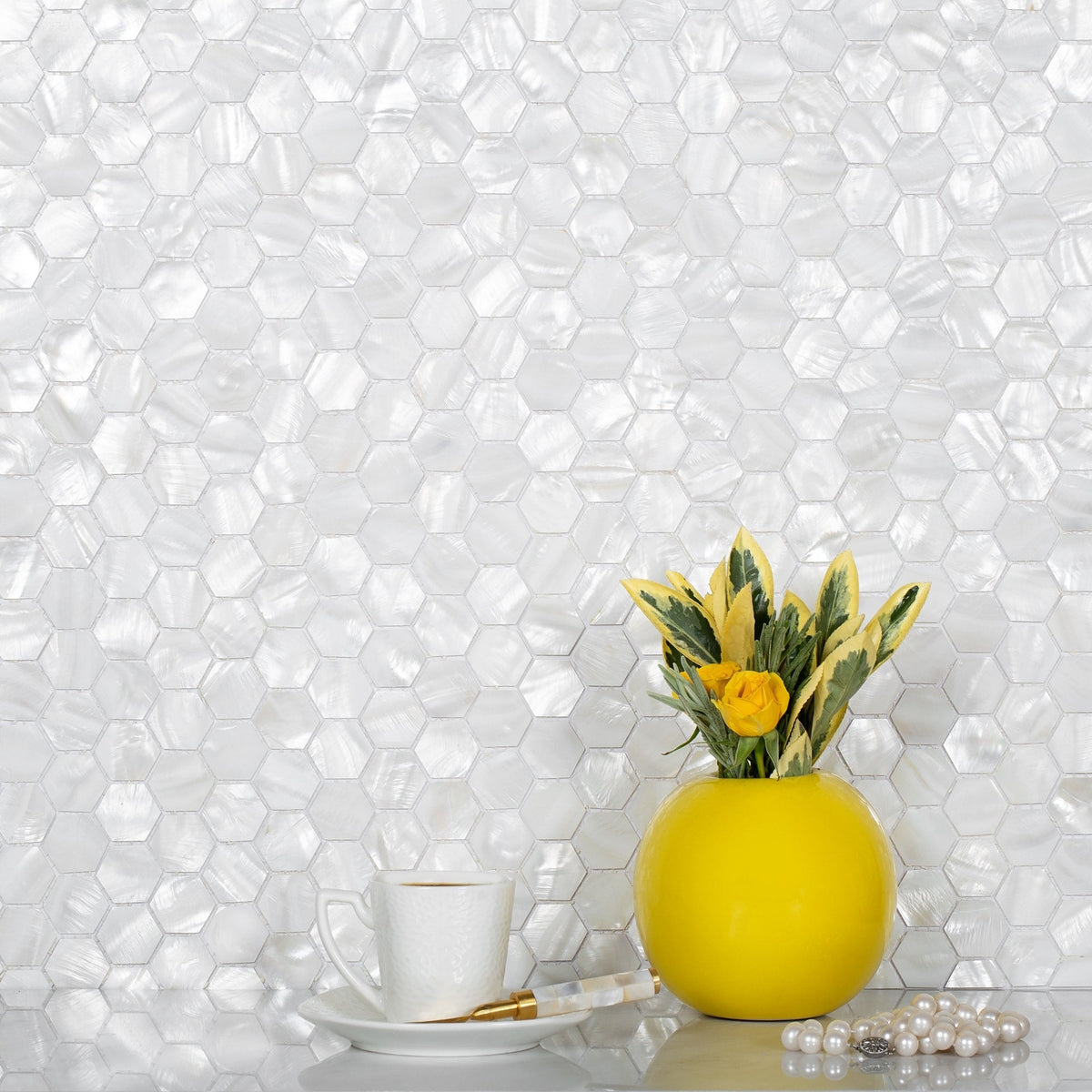 Apollo Tile White 12-in x 12-in Polished Natural Shell Hexagon Brick Look Floor and Wall Tile (18.69-sq. ft/ Carton)