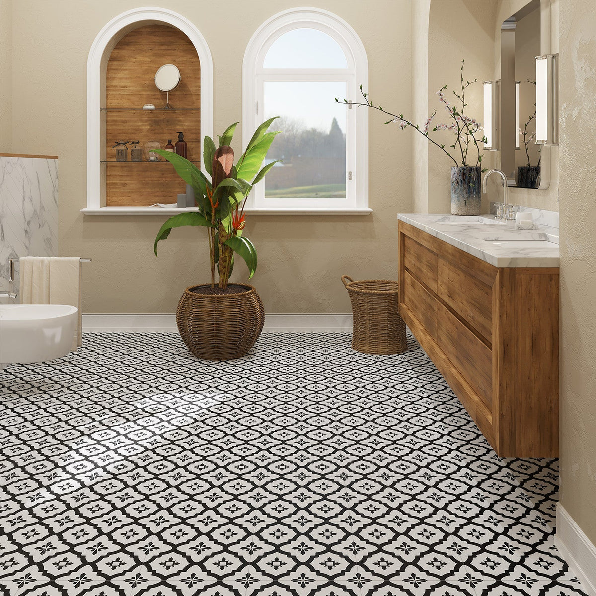 Lucida USA Venetian Black Patterned Look 12-mil x 12-in W x 12-in L Waterproof Peel and Stick Vinyl Tile Flooring (36-sq ft/ Carton)