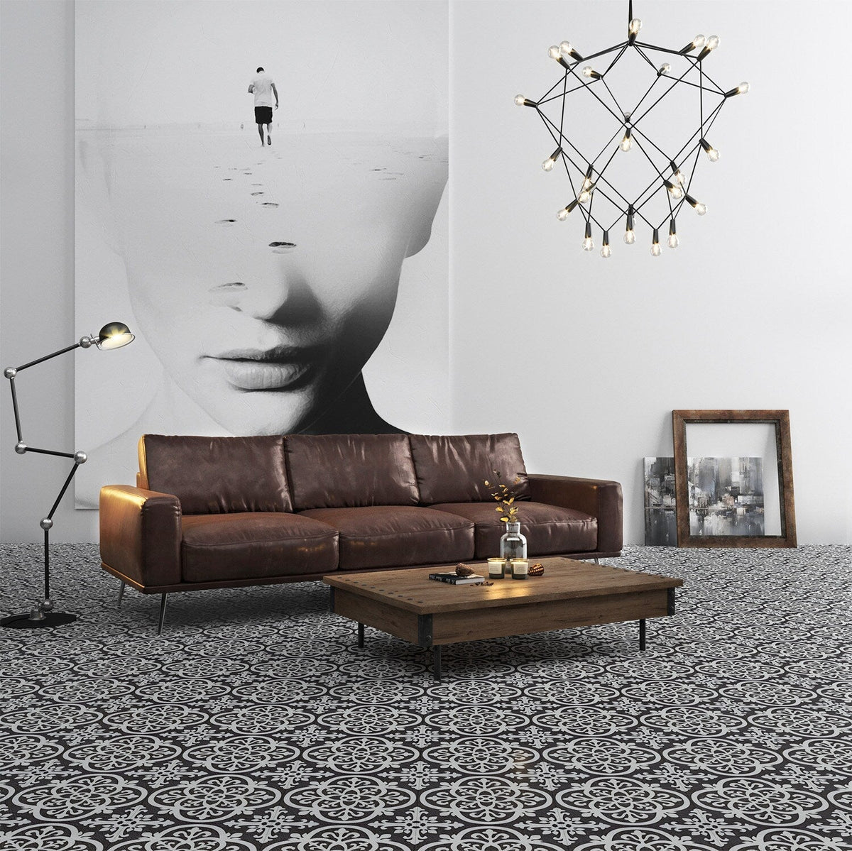Lucida USA Florentine Black Patterned Look 12-mil x 12-in W x 12-in L Waterproof Peel and Stick Vinyl Tile Flooring (36-sq ft/ Carton)
