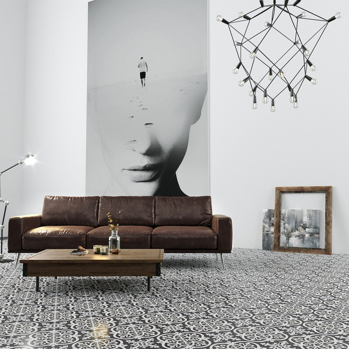 Lucida USA Florentine Black Patterned Look 12-mil x 12-in W x 12-in L Waterproof Peel and Stick Vinyl Tile Flooring (36-sq ft/ Carton)