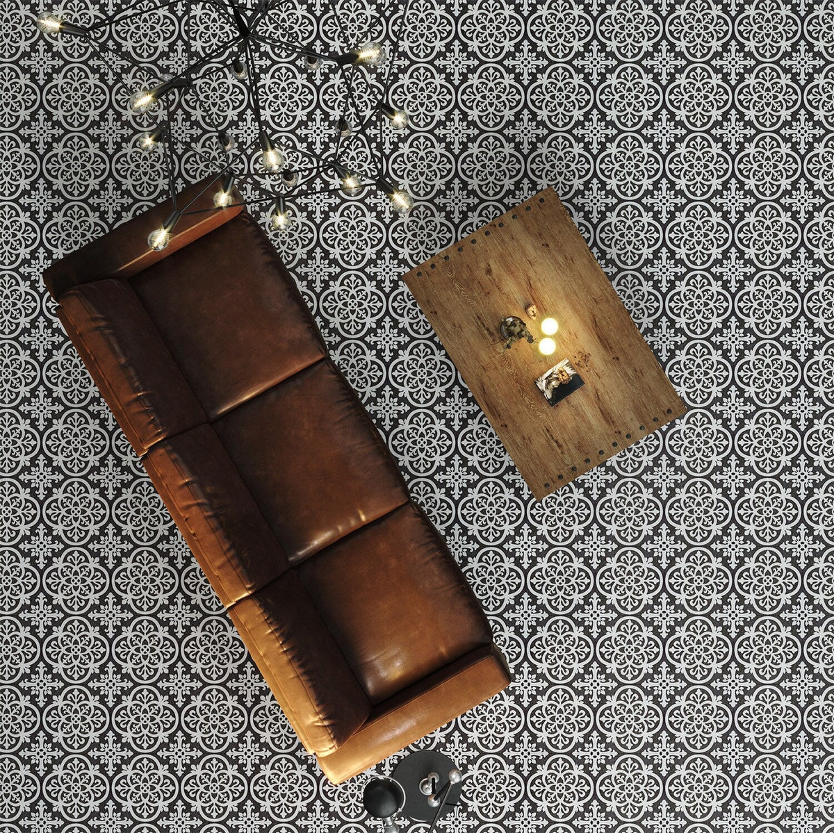 Lucida USA Florentine Black Patterned Look 12-mil x 12-in W x 12-in L Waterproof Peel and Stick Vinyl Tile Flooring (36-sq ft/ Carton)
