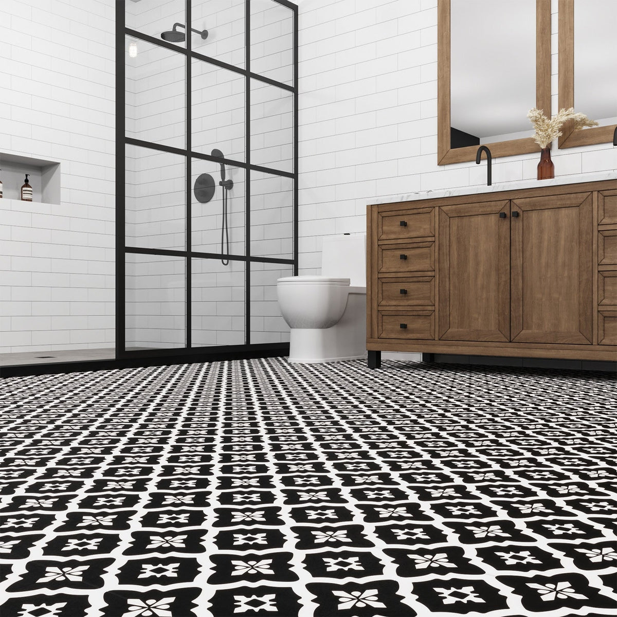 Lucida USA Dark Venetian Black Patterned Look 12-mil x 12-in W x 12-in L Waterproof Peel and Stick Vinyl Tile Flooring (36-sq ft/ Carton)