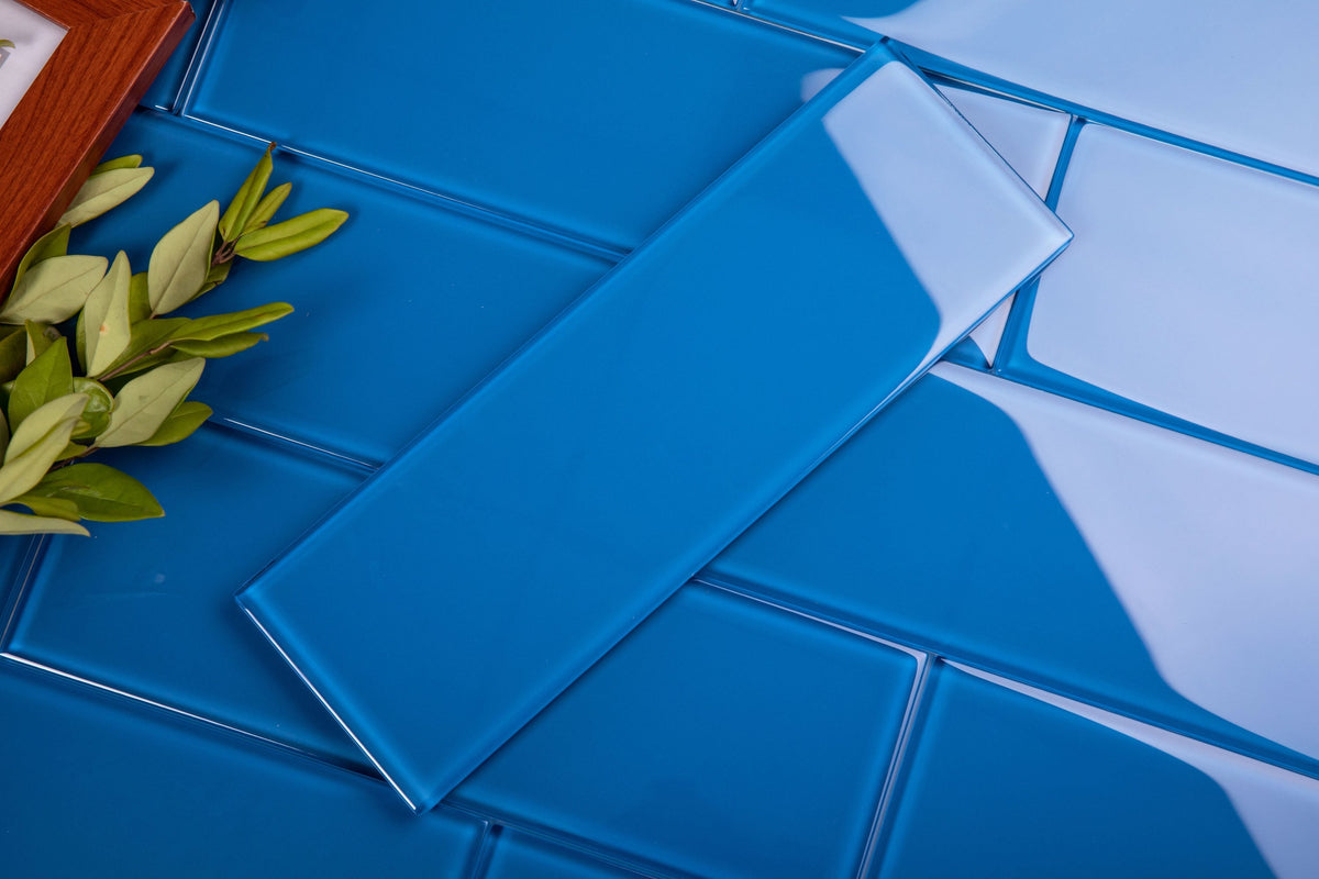 Giorbello (Sample) 4x12 Glass Subway Tiles Cobalt Blue 4-in x 12-in Glossy Glass Brick Subway Wall Tile