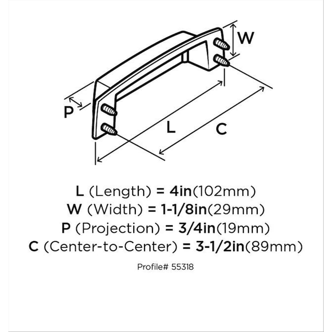Amerock Highland Ridge 3-1/2-in (89mm) Center to Center Satin Nickel Rectangular Cup Drawer Pull