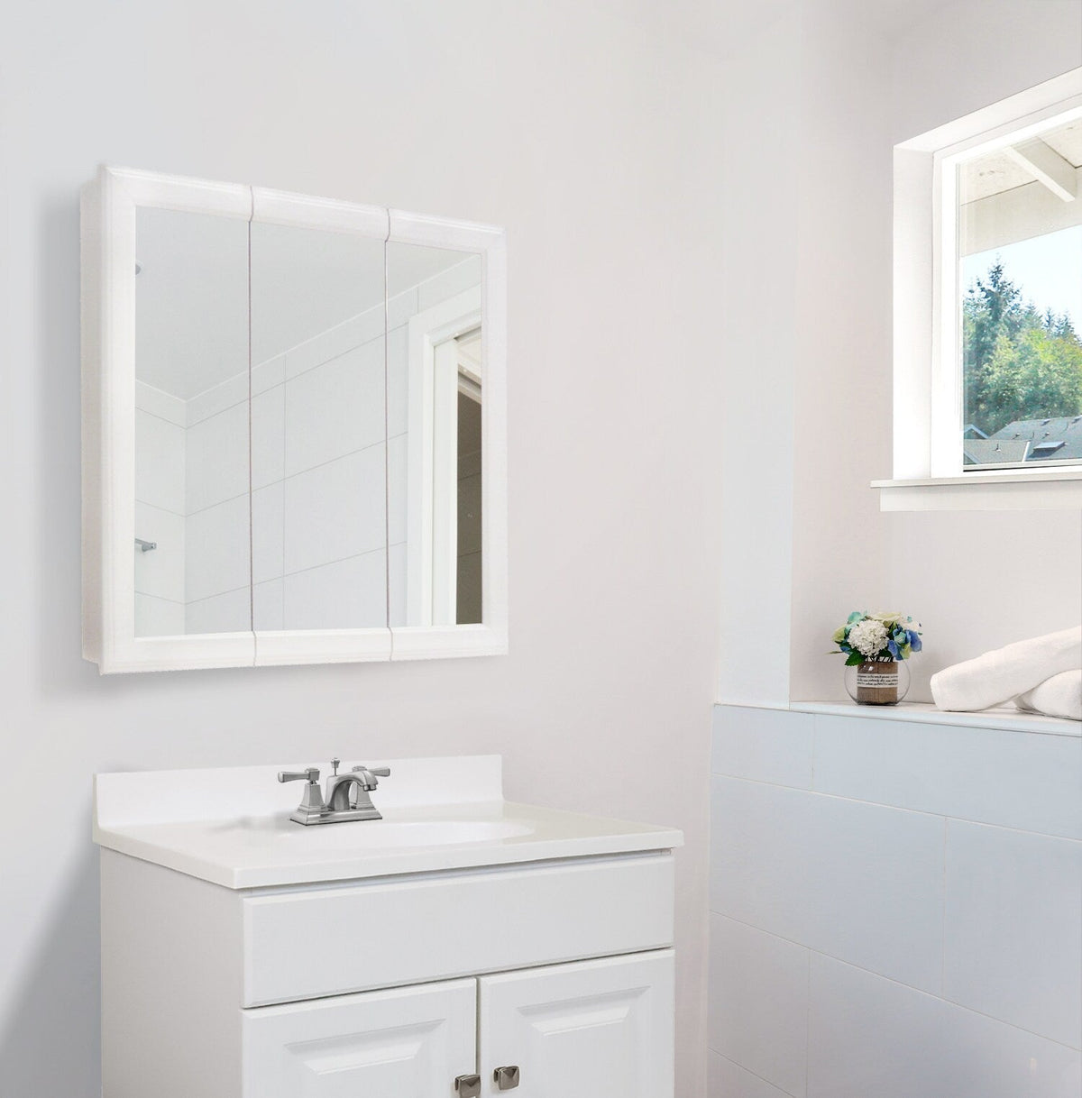 Design House Wyndham 24-in x 24-in Surface Mount White Mirrored Medicine Cabinet