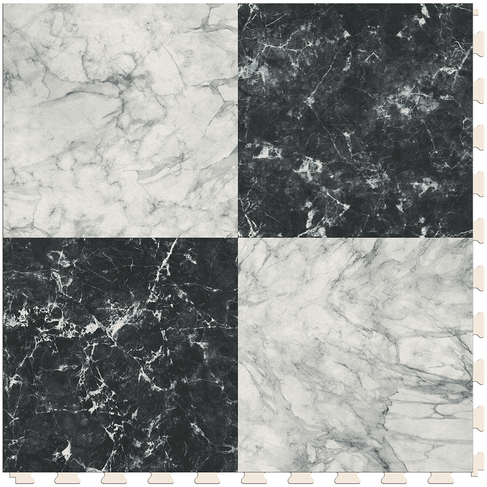 Perfection Floor Tile SodaPop Shoppe Black Marble (4) 20-in x 20-in Water-Resistant Interlocking Luxury Vinyl Tile Flooring, 16.7-sq ft Carton