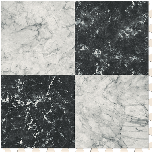 Perfection Floor Tile SodaPop Shoppe Black Marble (4) 20-in x 20-in Water-Resistant Interlocking Luxury Vinyl Tile Flooring, 16.7-sq ft Carton