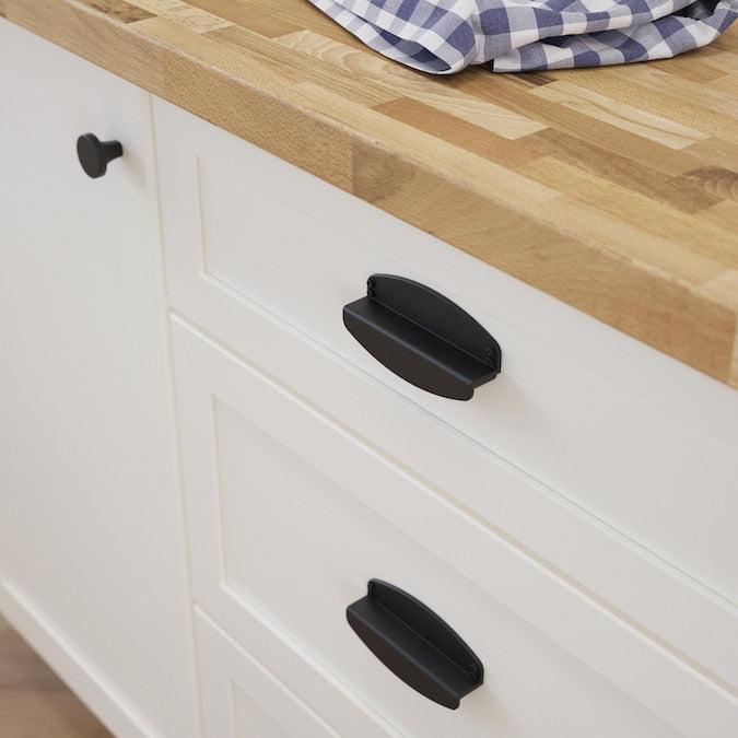Brainerd Riveted Farmhouse 3-in or 3-3/4-in (76Mm or 96mm) Center to Center Matte Black Dual Mount Rectangular Cup Drawer Pull