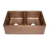Rockwell Farmhouse Apron-Front Copper All-In-One 33 in. Double Bowl 50/50 Kitchen Sink with Pfister Faucet and Drains