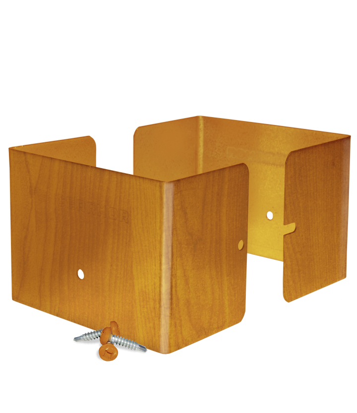 Fence Armor Full Protection Post Guard 6-in Powder Coated Decoral Textured Redwood Galvanized Steel Bracket For Multiple Fence Types