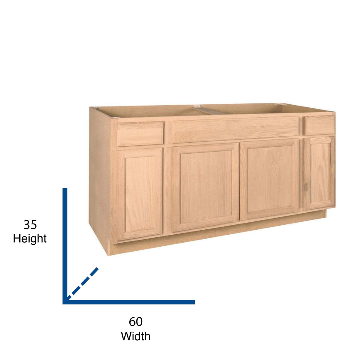 Project Source Oak Brook 60-in W x 35-in H x 23.75-in D Unfinished Oak Sink Base Stock Cabinet, Fully Assembled