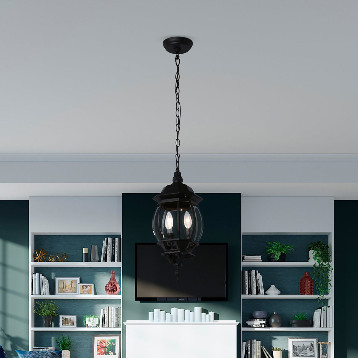 Portfolio Black Traditional Clear Glass Globe Outdoor Hanging Pendant Light, 3-Light, 20.67-in H x 8.43-in W