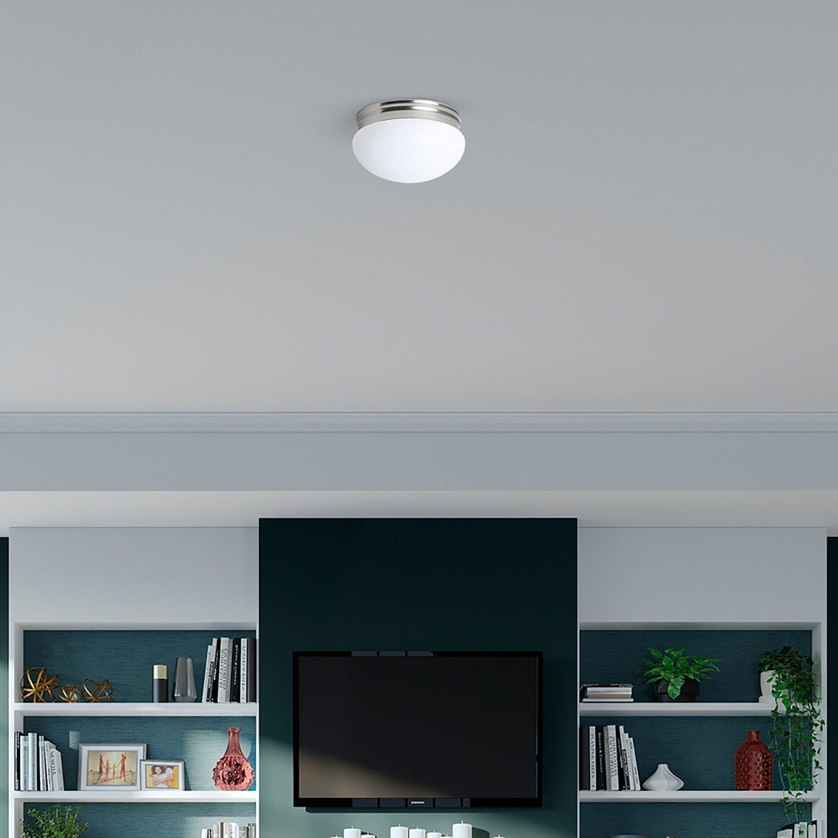 Project Source 9.25-in Brushed Nickel Traditional Flush Mount Light