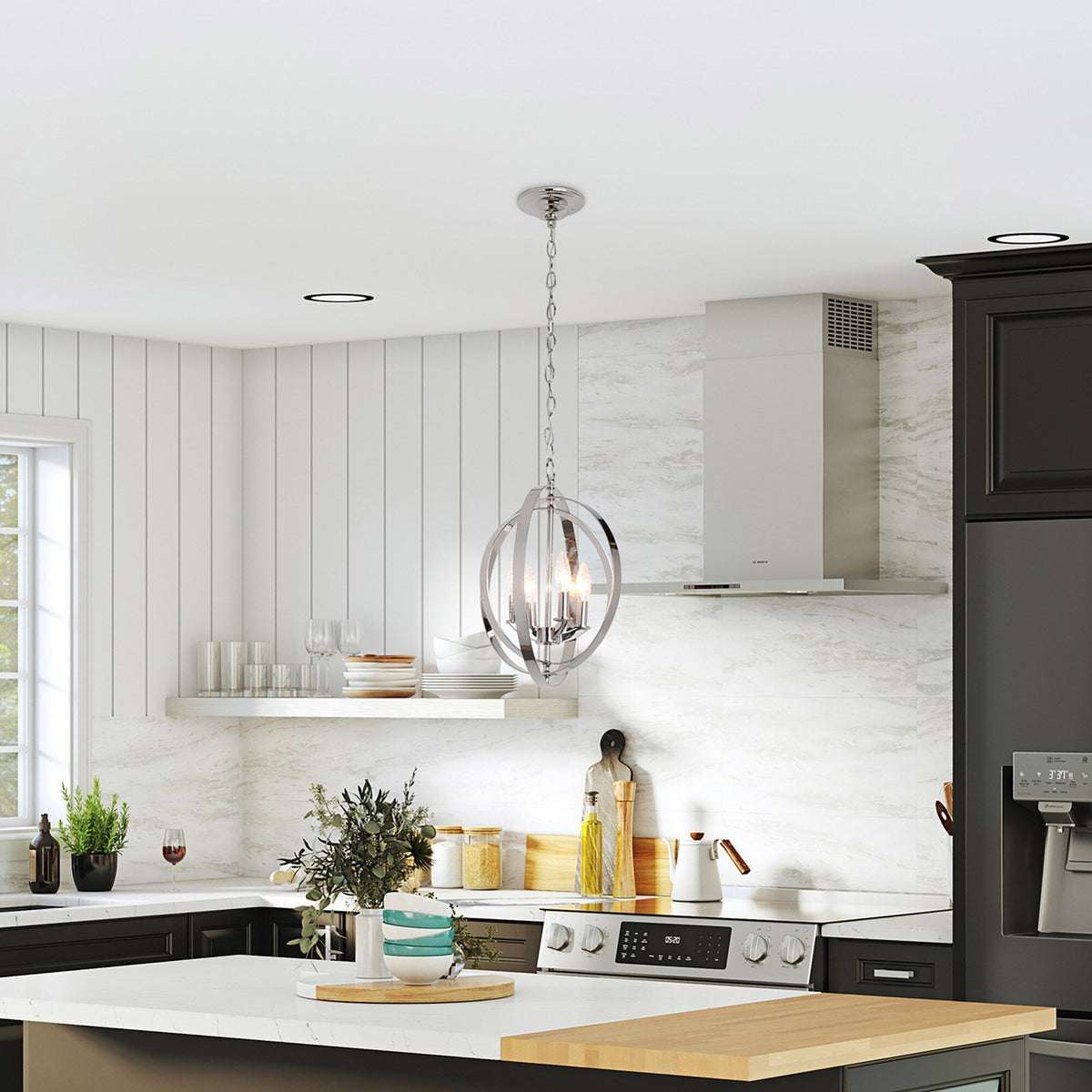 Progress Lighting Equinox 4-Light Polished Nickel Coastal Globe Medium Hanging Pendant Light