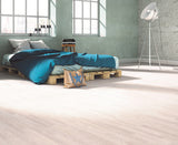 allen + roth European white oak Frosty is an Oak wood floor with brown, a wire brushed texture, and a low-gloss finish that highlights the wood’s natural variation hardwood flooring — color and finish detail